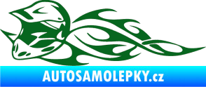 Samolepka Motorka 011 levá helma na motokros v plamenech tmavě zelená