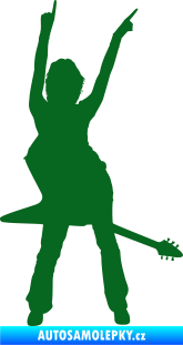Samolepka Music 016 pravá rockerka s kytarou tmavě zelená