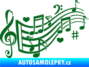 Samolepka Music noty a klíč 003 tmavě zelená