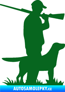 Samolepka Myslivec 005 pravá se psem na lovu tmavě zelená