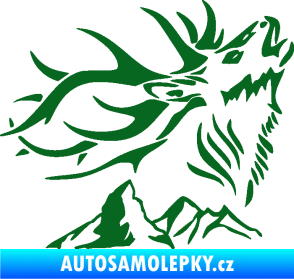 Samolepka Myslivost 003 pravá jelen a hory tmavě zelená