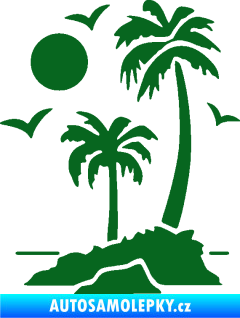 Samolepka Ostrov 002 levá palmy a moře tmavě zelená