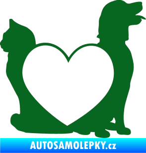 Samolepka Pejsek a kočička love pravá tmavě zelená