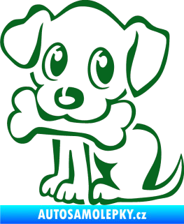 Samolepka Pes 076 levá štěnátko s kostičkou tmavě zelená