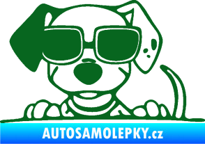 Samolepka Pes s brýlemi 101 levá v autě tmavě zelená