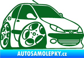 Samolepka Peugeot 206 karikatura pravá tmavě zelená