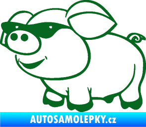 Samolepka Prase 006 levá frajer v brýlích tmavě zelená