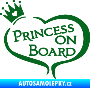 Samolepka Princess on board nápis s korunkou tmavě zelená