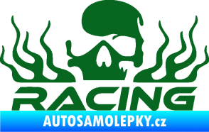 Samolepka Racing nápis s lebkou levá tmavě zelená