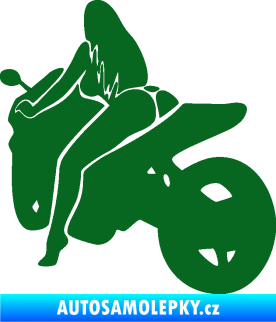 Samolepka Sexy žena na motorce levá tmavě zelená