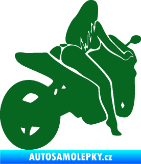 Samolepka Sexy žena na motorce pravá tmavě zelená