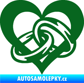 Samolepka Snubní prstýnky v srdíčku levá tmavě zelená