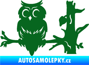 Samolepka Sova 005 levá na větvi tmavě zelená