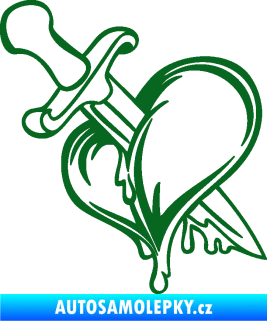 Samolepka Srdce propíchlé dýkou levá tmavě zelená