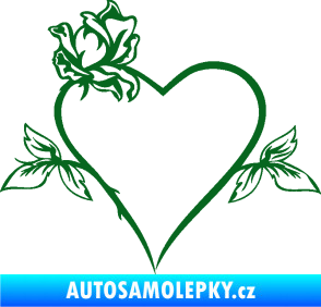 Samolepka Srdce s růží levá tmavě zelená