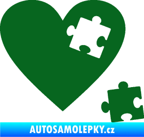 Samolepka Srdíčko 022 pravá vypadlý puzzlík tmavě zelená