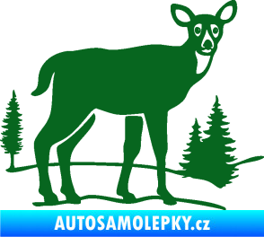 Samolepka Srna 002 pravá s krajinou tmavě zelená