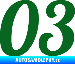 Samolepka Startovní číslo 03 typ 3 tmavě zelená