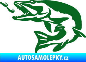 Samolepka Štika 005 levá s návnadou tmavě zelená