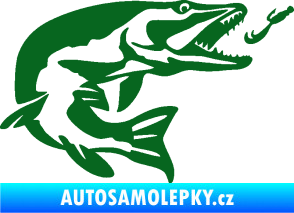 Samolepka Štika 005 pravá s návnadou tmavě zelená