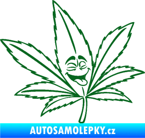 Samolepka Travka 003 pravá lístek marihuany s obličejem tmavě zelená