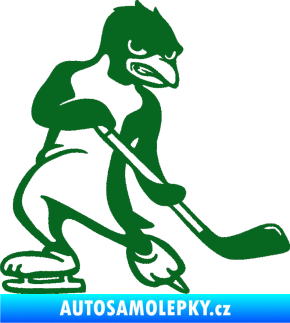 Samolepka Tučňák hokejista pravá tmavě zelená
