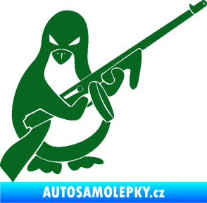 Samolepka Tučňák se samopalem pravá tmavě zelená
