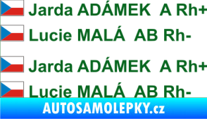 Samolepka Vlajka ČR se jménem a krevní skupinou tmavě zelená