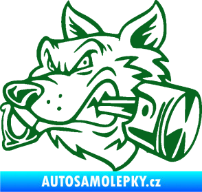 Samolepka Vlk 032 levá moto s pístem tmavě zelená