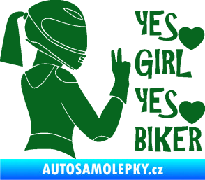 Samolepka Yes girl, yes biker motorkářka tmavě zelená