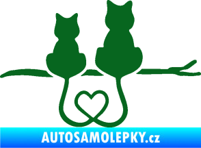 Samolepka Zamilované kočky spojené ocásky pravá tmavě zelená