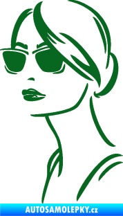 Samolepka Žena tvář 003 levá s brýlemi tmavě zelená