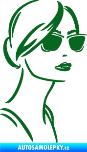 Samolepka Žena tvář 003 pravá s brýlemi tmavě zelená