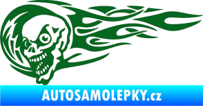 Samolepka Zubatka levá lebka v plamenech tmavě zelená