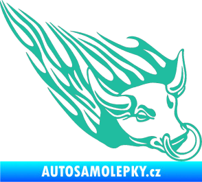 Samolepka Animal flames 010 pravá býk s kruhem tyrkysová