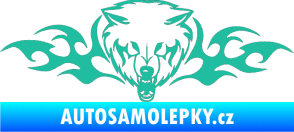 Samolepka Animal flames 038 levá  vlk tyrkysová