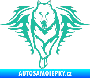 Samolepka Animal flames 039 levá  vlk tyrkysová