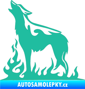 Samolepka Animal flames 066 levá vyjící vlk tyrkysová