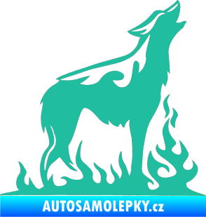 Samolepka Animal flames 066 pravá vyjící vlk tyrkysová