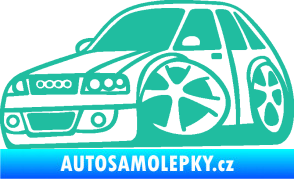Samolepka Audi A4 karikatura levá tyrkysová