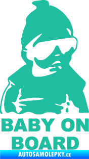 Samolepka Baby on board 002 pravá s textem miminko s brýlemi tyrkysová