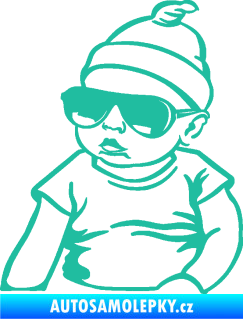 Samolepka Baby on board 003 levá miminko s brýlemi tyrkysová