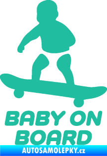 Samolepka Baby on board 008 levá skateboard tyrkysová
