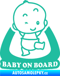 Samolepka Baby on board 011 pravá s nápisem tyrkysová