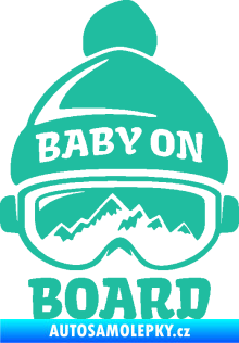 Samolepka Baby on board 012 levá na horách tyrkysová