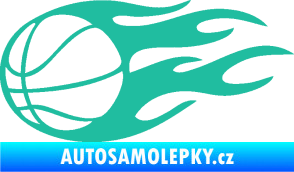 Samolepka Basketbalový míč 003 levá v plamenech  tyrkysová