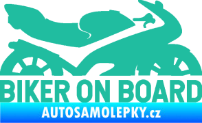 Samolepka Biker on board pravá motorka tyrkysová