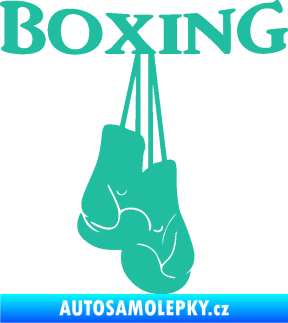 Samolepka Boxing nápis s rukavicemi tyrkysová