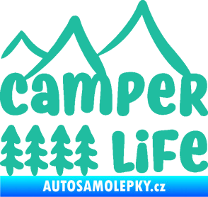 Samolepka Camper life 001 horská turistika tyrkysová
