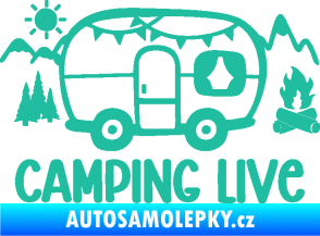 Samolepka Camping live 001 pravá cestování v karavanu tyrkysová